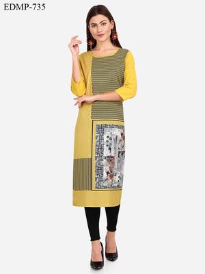 yellow American Crepe Digital Print trendy Kurta 1