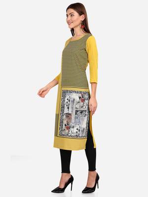 yellow American Crepe Digital Print trendy Kurta 3