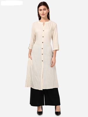 Cream VENIKA CREATRION A LINE SOLID POCKET KURTA 1