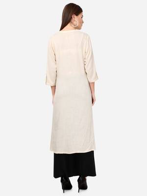 Cream VENIKA CREATRION A LINE SOLID POCKET KURTA 2