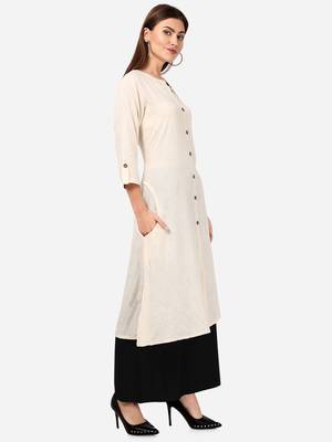 Cream VENIKA CREATRION A LINE SOLID POCKET KURTA 3