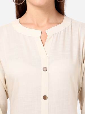 Cream VENIKA CREATRION A LINE SOLID POCKET KURTA 4