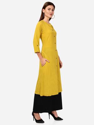 Yellow VENIKA CREATRION A LINE SOLID POCKET KURTA 3