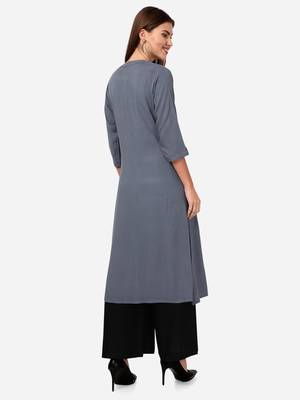 Grey VENIKA CREATRION A LINE SOLID POCKET KURTA 2