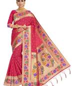 Pink woven art silk saree with blouse