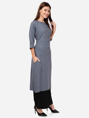 Grey VENIKA CREATRION A LINE SOLID POCKET KURTA 3