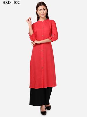 Red VENIKA CREATRION A LINE SOLID POCKET KURTA 1