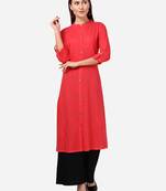 Red VENIKA CREATRION A LINE SOLID POCKET KURTA
