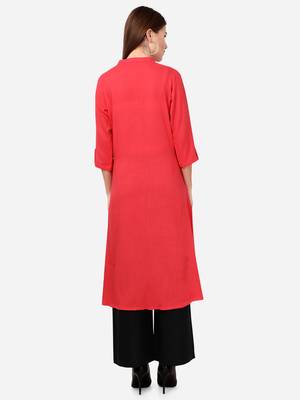 Red VENIKA CREATRION A LINE SOLID POCKET KURTA 2