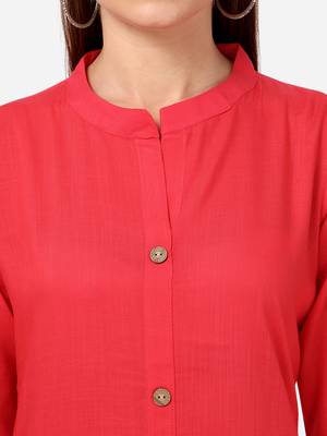 Red VENIKA CREATRION A LINE SOLID POCKET KURTA 4