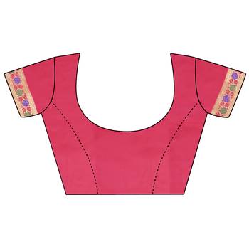 Pink woven art silk saree with blouse 5