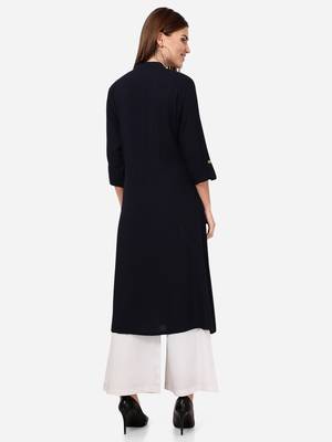 Black VENIKA CREATRION A LINE SOLID POCKET KURTA 2