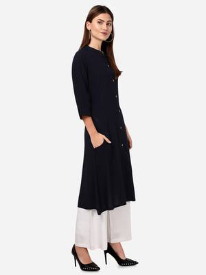 Black VENIKA CREATRION A LINE SOLID POCKET KURTA 3