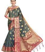 Grey woven art silk saree with blouse