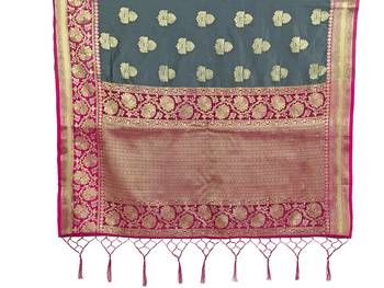 Grey woven art silk saree with blouse 4