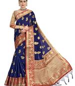 Navy blue woven art silk saree with blouse