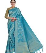 Blue woven art silk saree with blouse