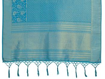 Blue woven art silk saree with blouse 4