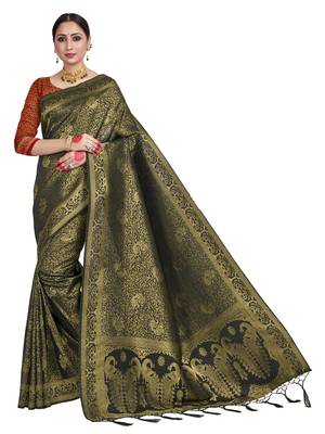 Black woven art silk saree with blouse 1