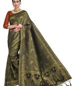 Black woven art silk saree with blouse