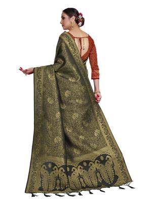 Black woven art silk saree with blouse 3