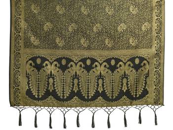 Black woven art silk saree with blouse 4