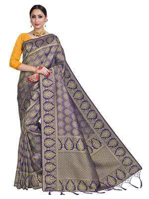 Violet woven art silk saree with blouse 1