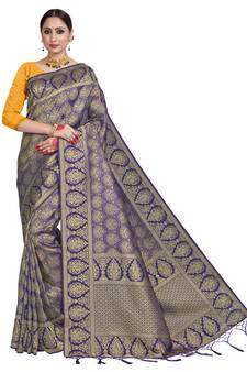 Violet woven art silk saree with blouse