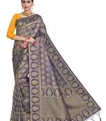 Violet woven art silk saree with blouse