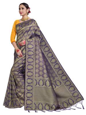 Violet woven art silk saree with blouse 2