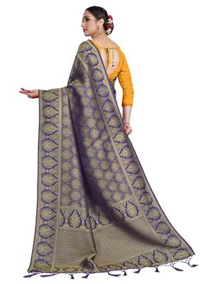 Violet woven art silk saree with blouse 3