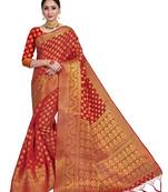 Red woven art silk saree with blouse