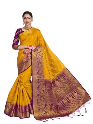 Gold woven art silk saree with blouse 1