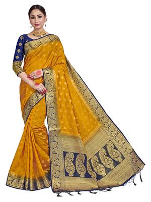 Gold woven art silk saree with blouse 1