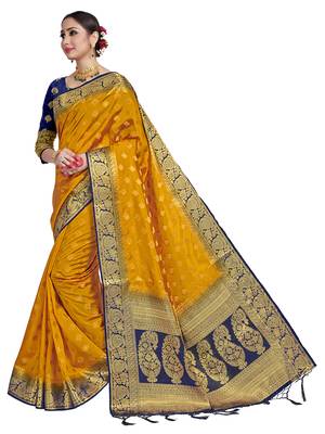 Gold woven art silk saree with blouse 2
