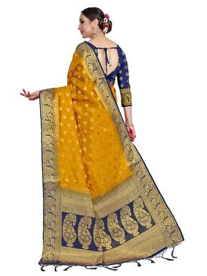 Gold woven art silk saree with blouse 3