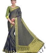 Navy blue woven chiffon saree with blouse