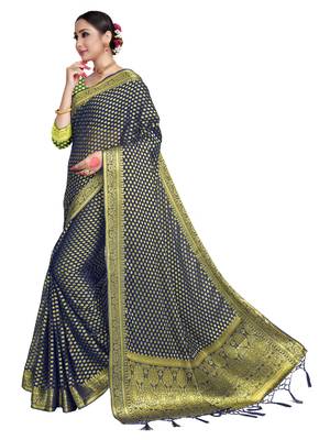 Navy blue woven chiffon saree with blouse 2