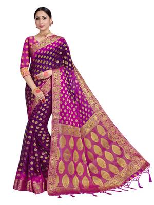 Purple woven chiffon saree with blouse 1