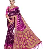 Purple woven chiffon saree with blouse