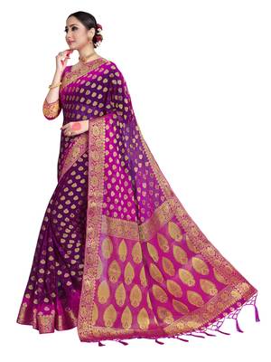 Purple woven chiffon saree with blouse 2
