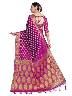 Purple woven chiffon saree with blouse 3