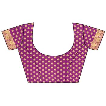Purple woven chiffon saree with blouse 4