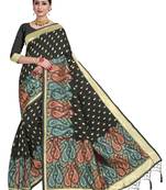 Black woven art silk saree with blouse