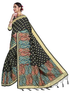 Black woven art silk saree with blouse 2