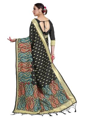 Black woven art silk saree with blouse 3