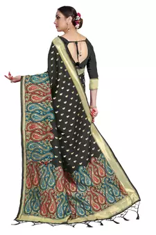 Black woven art silk saree with blouse