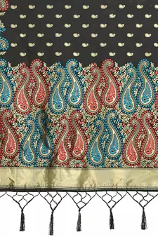 Black woven art silk saree with blouse
