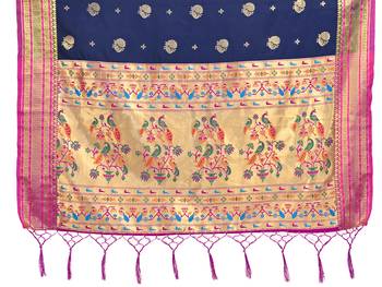 Navy blue woven art silk saree with blouse 4