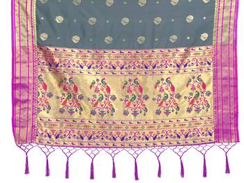 Grey woven art silk saree with blouse 4
